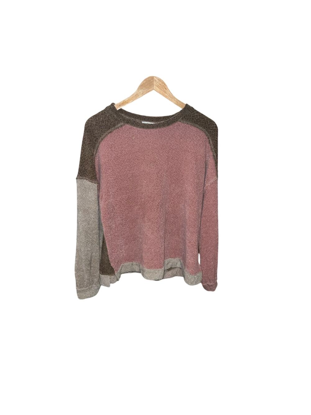 Blu Pepper Pink And Brown Pullover Crewneck Sweater Size L